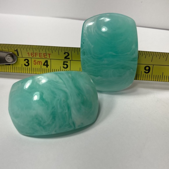 Aqua Blue with slight Ocean Wave Pattern Clip on Earrings - Picture 5 of 12